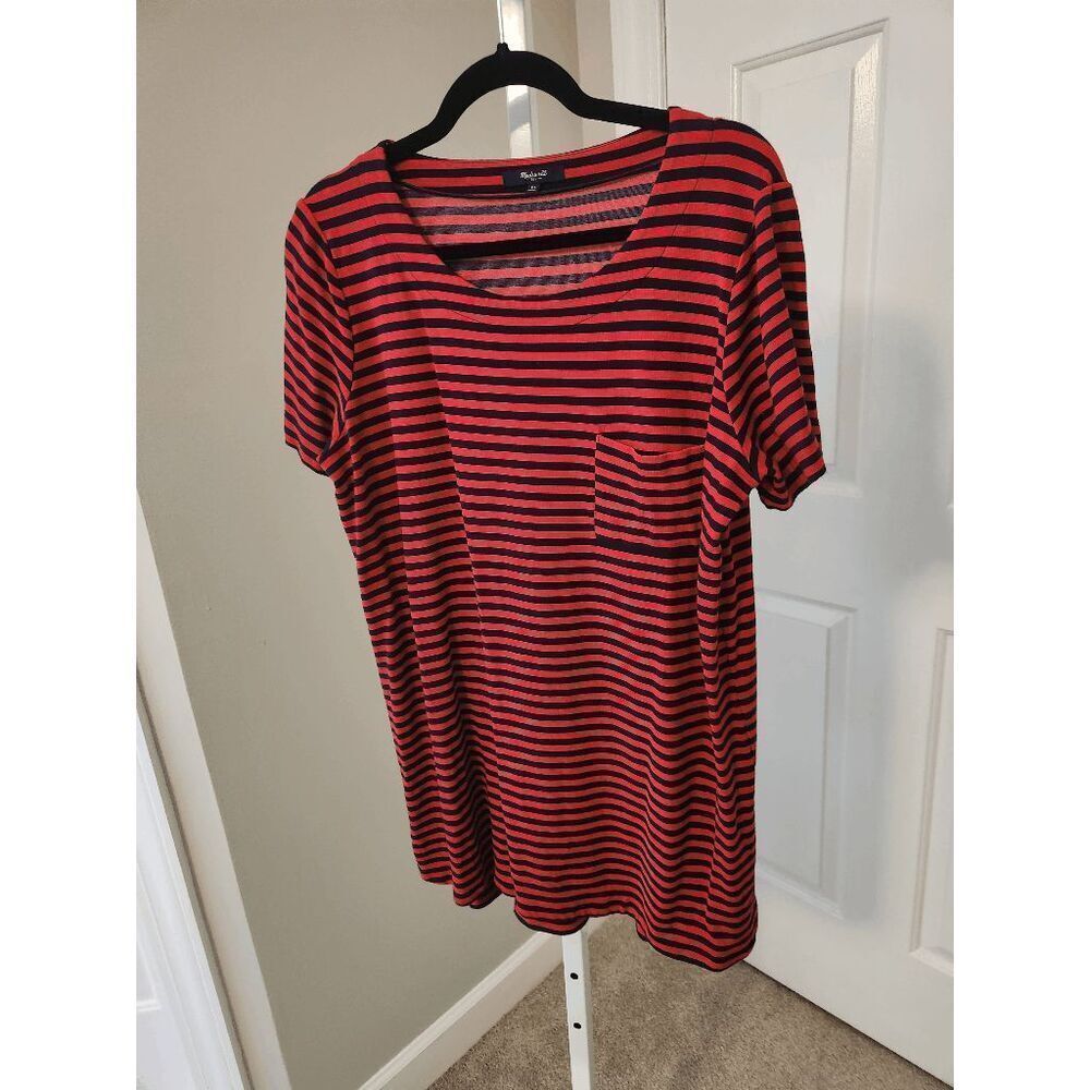 Madewell XL Red & Navy Stripe Pocket Front Shirt dress - Picture 2 of 6